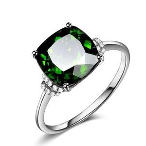 Green Gemstone 925 Silver Ring with Accent Stones